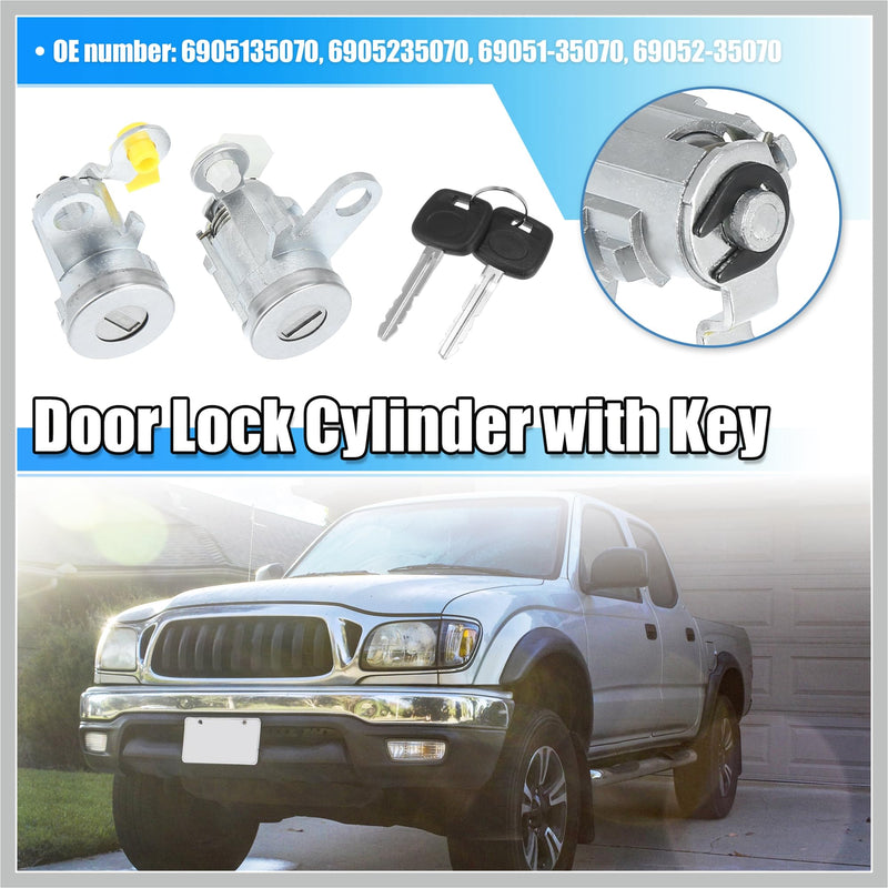1 Pair Door Lock Cylinder Set Kit with 2 Keys for Toyota Tacoma 1995-2004 DL-107 DL108R Front Side Door Lock Set Tumbler with Key 6905135070 6905235070 LH RH Replacement Car Parts