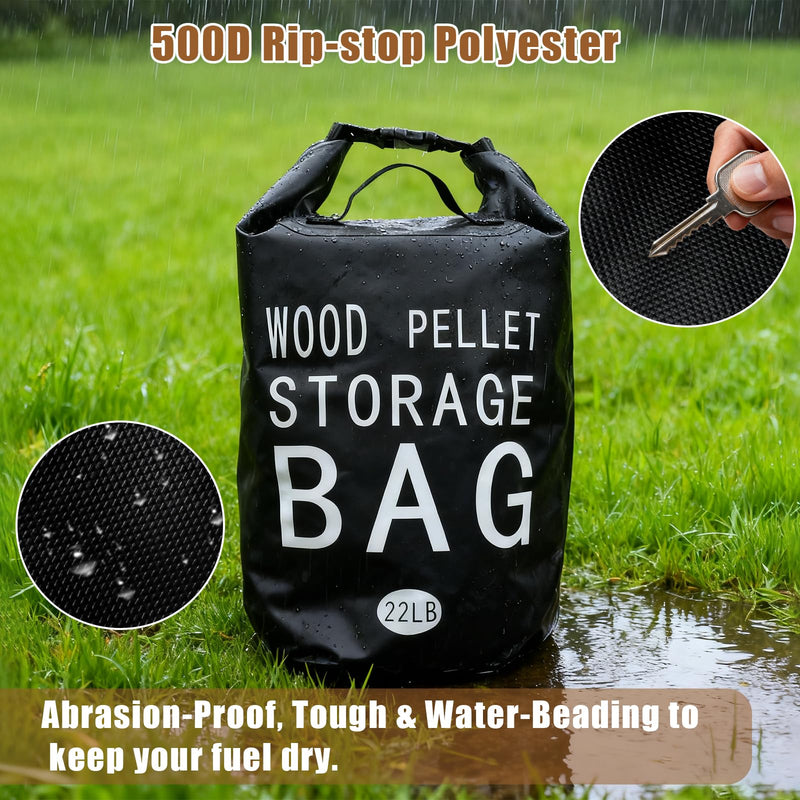 22LB Waterproof Wood Pellet Storage Bag-Dual Handles, Label Pocket(1 Pack) 22LB-Black 1