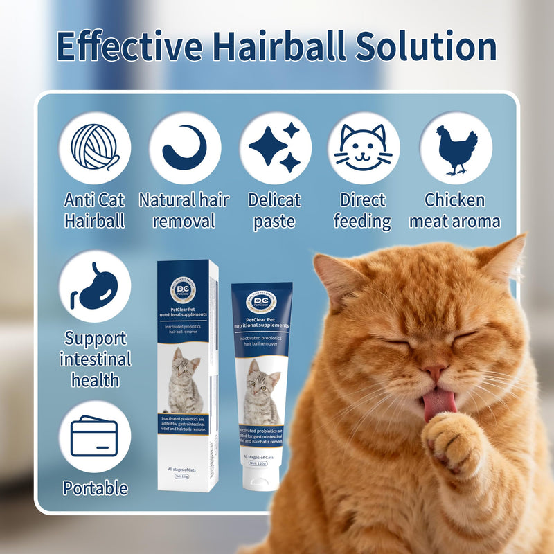 Hairball Paste for Cats, 4.23 oz/120 g, Contains Chicken, Fish Oil, Inactivated Probiotics, Taurine, Promotes Intestinal Peristalsis & Digestion, Passes Hairballs Naturally, Reduces Vomiting (1 Tube) 1 Tube (4.23oz in total)
