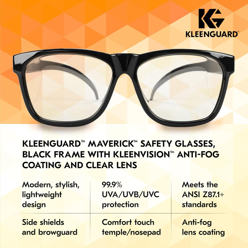 KLEENGUARD™ V30 Maverick™ Safety Glasses (56567), Clear Lenses with KleenVision™ Anti-Fog coating, Black Frame, Carrying Case, Eyewear for Men and Women Black Frame/Clear Lenses