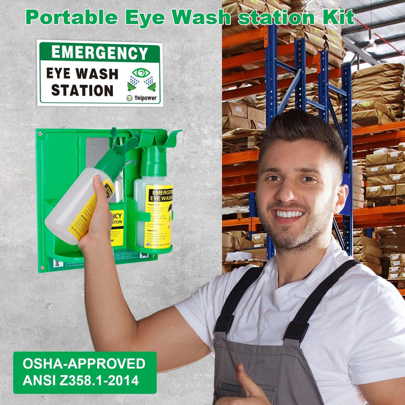 Portable Eyewash Station OSHA-Approved - Upgraded Emergency Eye Wash Bottles Flush Kit Clean Both Eyes Simultaneously Wall Mounted 16oz （No Solution） 1Pcs