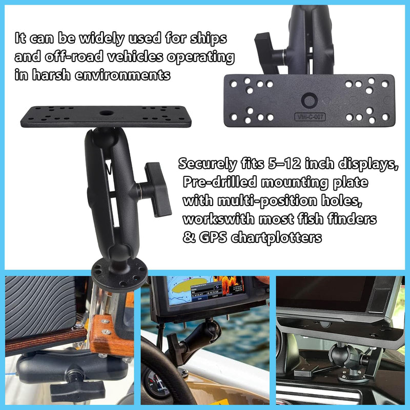 Fish Finder Mounting Bracket, Aluminum 1.5" Ball Mount Plate | Fish Finder Mount with 1.5" ball mount, aluminum arm bracket fits 5-12" fish finders, chartplotters and marine electronics. 1.5"ball