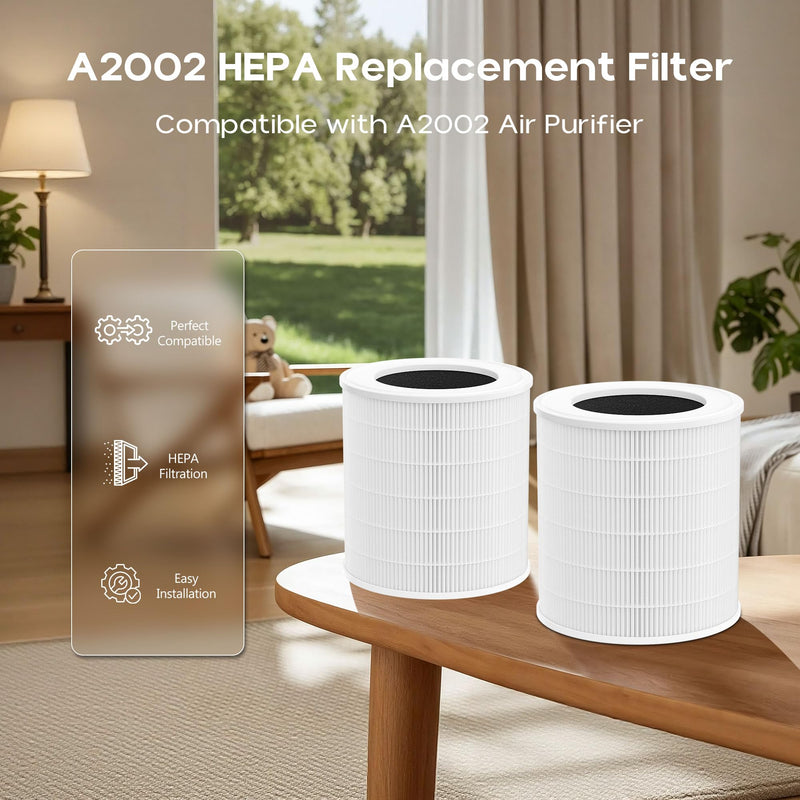 A2002 Replacement Filter Compatible with A2002 Air Purifier, for Home & Bedroom, 2 Pack