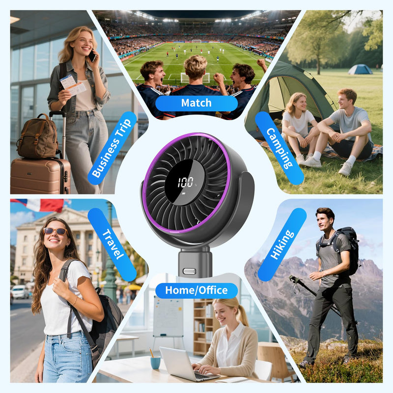 6-Inch Large Handheld Fan, 6000mAh Battery Portable Fan with 100 Speed Levels, Strong Airflow Personal Fan, 5-30 Hours Working Time, 135° Foldable for Travel, Outdoor, Office (Black) Black