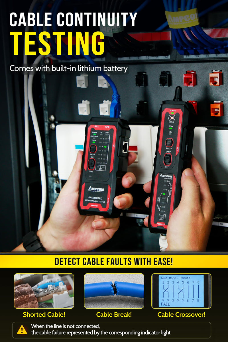 AMPCOM Tone Generator & Probe Kit, Rechargeable Wire Tracer Network Tester | Li-ion battery, Wire Tracker & Cable Tracer, Continuity Tests, LED Flashlight, Audio Monitoring, Switch Port-flah