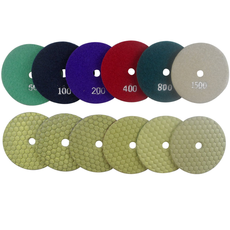 4 Inch 6-Step Dry Diamond Polishing Pads for Granite Stone Concrete Marble 6 Piece Set
