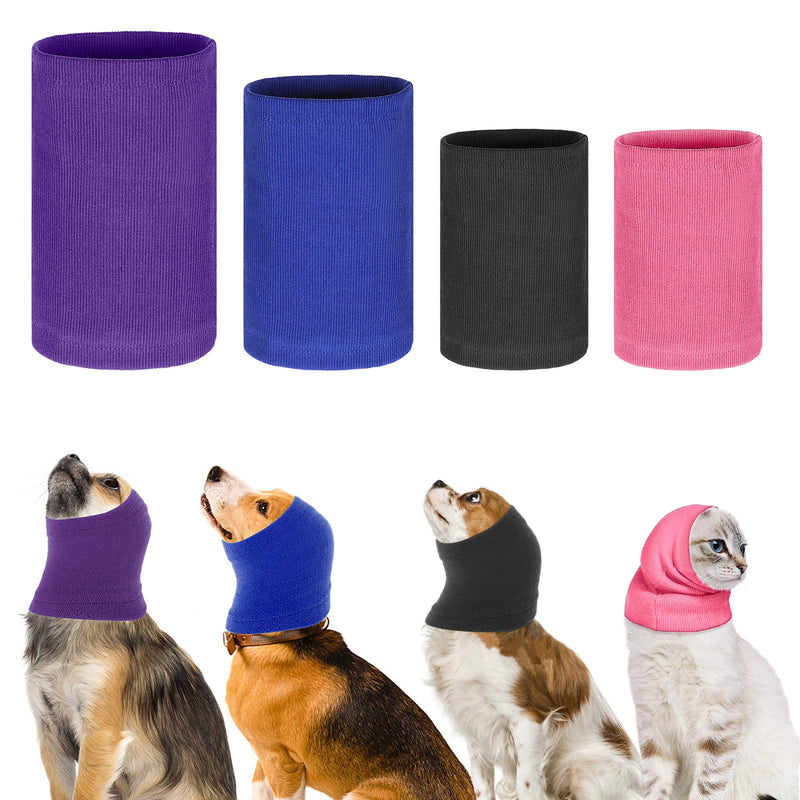 CIATBYYJ 4 Pcs 3 Size Dog Ear Muffs, Stretchy Hoodie for Dog, Non-Noise Dogs Ear Muffs, Cute Dogs Ears Covers for Neck Warmer Bath Grooming Drying Noise Protection(Small/Medium/Large) Pink+Gray+Blue+Purple 2 Small+Medium+Large