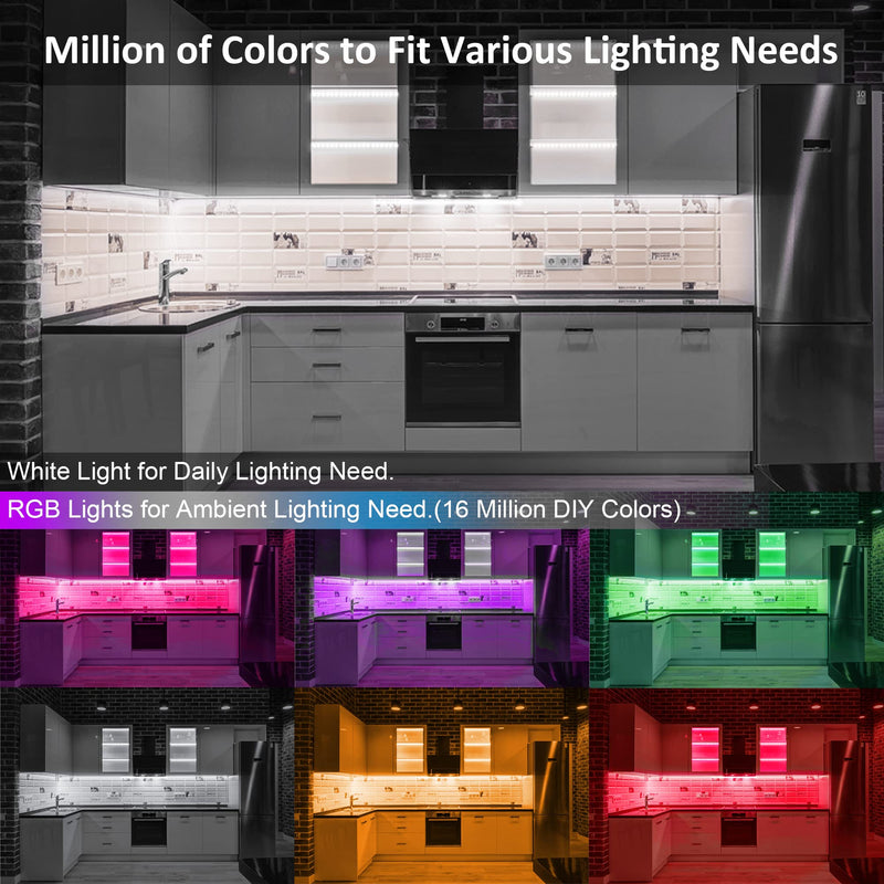 3 Pcs RGB Under Cabinet Lights Kit, Smart App and Remote Control Under Cabinet Lighting, Dimmible Under Counter Lights for Kitchen, Plug in LED Lights for Cabinet, Counter, Workbench, Desk Multicolor 3 Pack