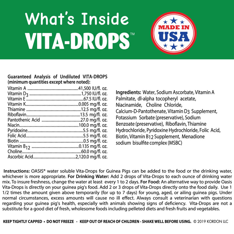 OASIS #80069 Guinea Pig Vita-Drop Vitamins, 16-Ounce liquid multivitamin with Vitamin C - PawsPlanet Australia
