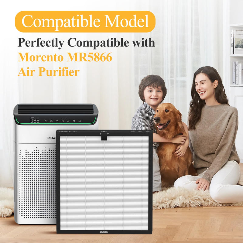 2 Packs MR5866 Replacement Filter Compatible with Morento/FLANUR MR5866 Air Cleaner Purifier, 2-in-1 Filter, Basics Version White 2 Packs