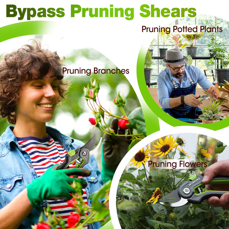WORKPRO Garden Pruning Shears 2 Pack, 8" Bypass Pruning Shears and 6.25" Straight Garden Scissors, Premium Plant Shears, Garden Clippers Hand Tools for Cutting Flowers, Trimming Plants, Picking Fruits 2PCS Pruning Shears