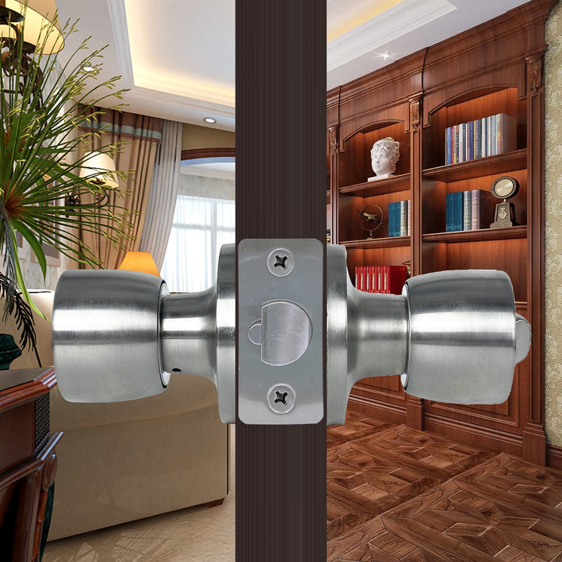 Satin Nickel Door Knob with Lock and Key Round Ball Lock Interior/Exterior Door Knob for Bedroom Or Bathroom (1 Pack) 1 Piece Keyed Entry Stainless Satin ET1