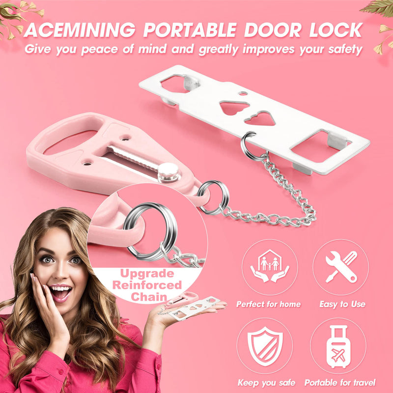 AceMining Portable Door Lock Home Security Door Locker Travel Lockdown Locks for Additional Safety and Privacy Perfect for Traveling Hotel Home Apartment College-Pink(1 Pack) 1 Pack