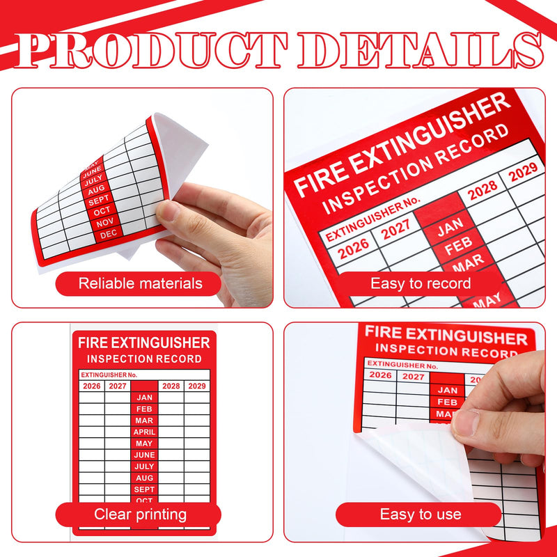 50 Pcs Fire Extinguisher Inspection Record Labels - 3.5" x 5" Fire Adhesive Vinyl Safety Stickers for School Office, and Home, Industrial (2026-2029 Monthly Grid) 50 2026-2029 Monthly Grid