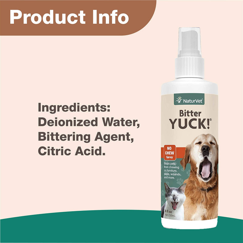NaturVet – Bitter Yuck - No Chew Spray – Deters Pets from Chewing on Furniture, Paws, Wounds & More – Water Based Formula Does Not Sting or Stain – for Cats & Dogs 8 Ounce - PawsPlanet Australia