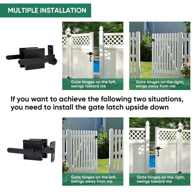 JUBEST Double Side Gate Latch, Heavy Duty Swinging Door Latch Gate Hardware for Left Inswing Outdoor Fence, Wooden Gates, Pool Gate, Backyard, Garden GL01