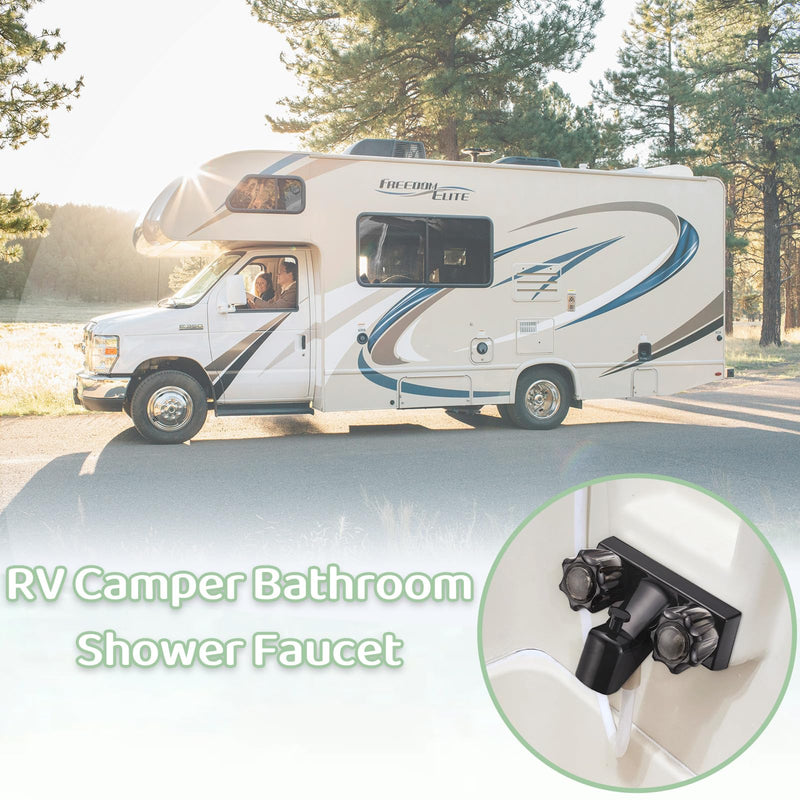 RV Tub & Shower Diverter Faucet w/Smoked Acrylic Knobs, 4 Inch Shower Valve Diverter Assembly Kit - Black
