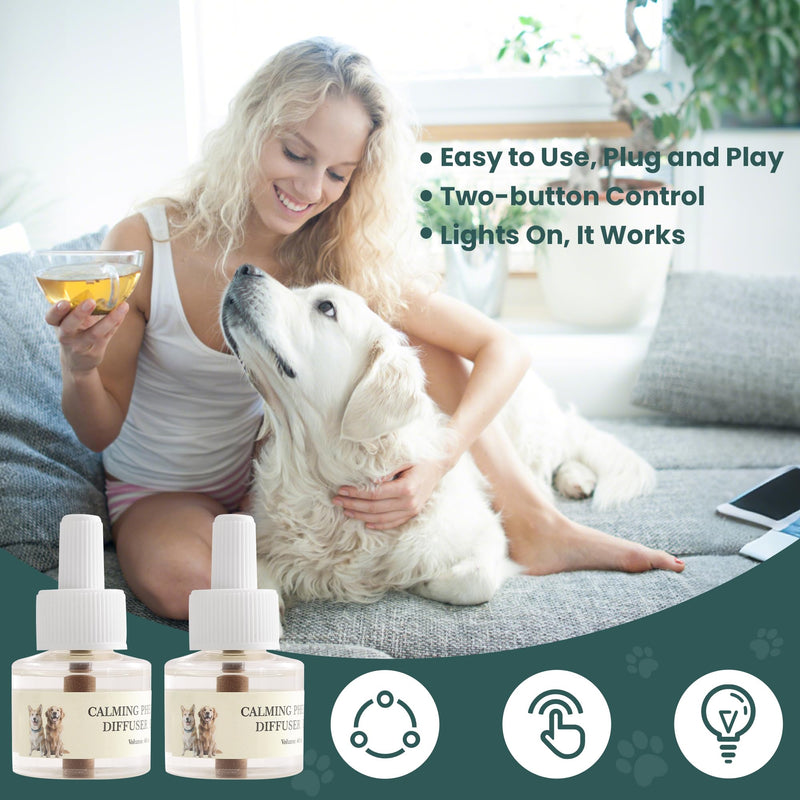 Smart 4-in-1 Dog Pheromones Calming Diffuser Kit with Four Timed Timer, 60 Days Effectively Anti Anxiety Relief Stress Dog Pheromones Calming Refills (2 Diffuser + 2 Refills) Beige
