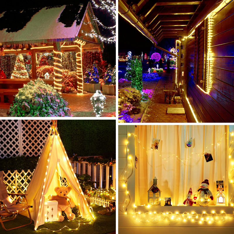 Minetom Rope Lights Outdoor, 33 FT String Lights with Plug, 100 LED Twinkle Christmas String Lights Indoor Bedroom, Waterproof Christmas Lights Outdoor, Rope Lights for Outside, Warm White 33FT