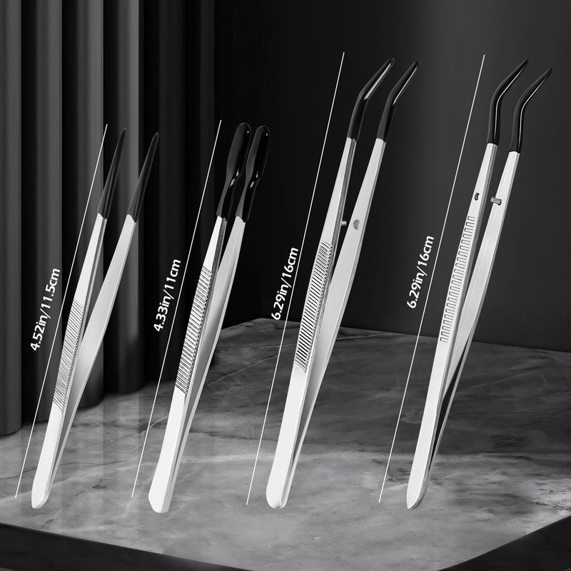 4 Pcs Tweezers with Rubber Tips Set - PVC Coated Precision Tweezers for Crafting, Jewelry, Electronics, and Lab Work