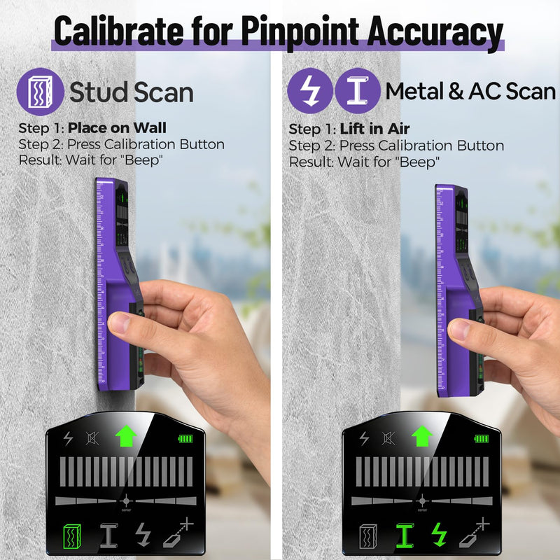 SUNMAY Stud Finder Wall Scanner, 7-in-1 Electronic Stud Sensor & Wall Detector for Center & Edge of Wood Metal Studs Joists AC Wire Pipe, HD LCD Display with Voice Alarm, Deep Scan Mode Purple