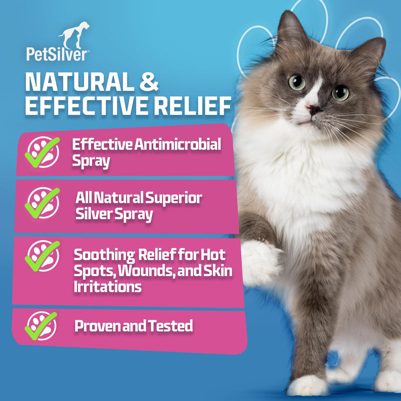 PetSilver Wound & Skin Spray for Cats - Chelated Silver, Superior to Colloidal Silver - Wound Care, Allergy & Itch Relief, Hot Spot Treatment for Cats - Natural Skin Soother - Made in USA - 2 fl oz - PawsPlanet Australia