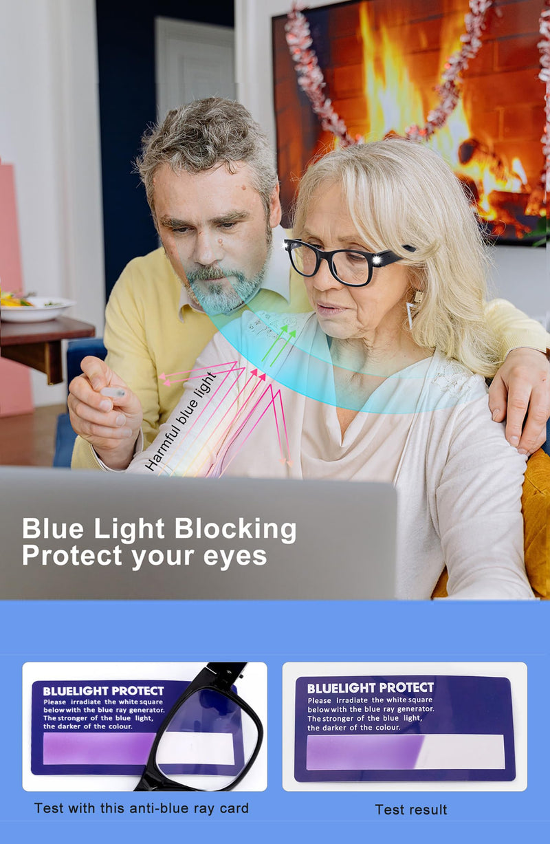 OKH Lighted Rechargeable Reading Glasses - Clear Vision Hands Free LED Eyewear with Blue Light Readers Black 1.5 x