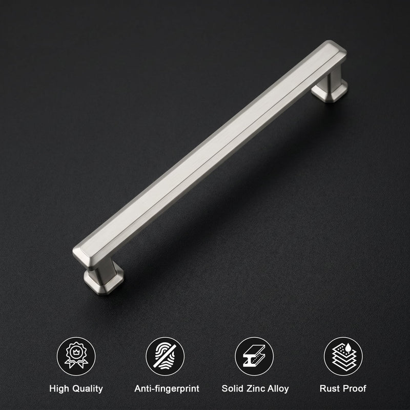 Gobrico 10 Pack 5 Inch (128mm) Hole Center Cabinet Handles, Brushed Nickel Kitchen Cabinet Pulls, Satin Nickel Drawer Pulls, Zinc Alloy Solid Cabinet Cupboard Handles, 5-9/16'' Overall Length 5 Inch Hole Center