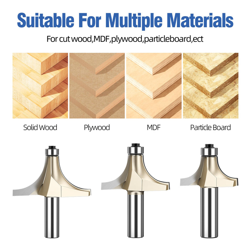 HUHAO Roundover Router Bit,1/2" Shank,3/4-Inch Radius Round Over Edge Forming Router Bit CNC Router Bits for Round Edging, Cabinet Edges Radius 3/4"- Shank 1/2"