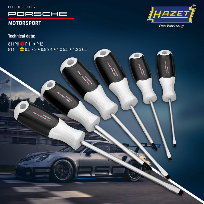 HAZET Porsche Motorsport Edition 811/6-PD Screw Driver Set 6-Piece PH Phillips and Slotted 3-Component Handle Red