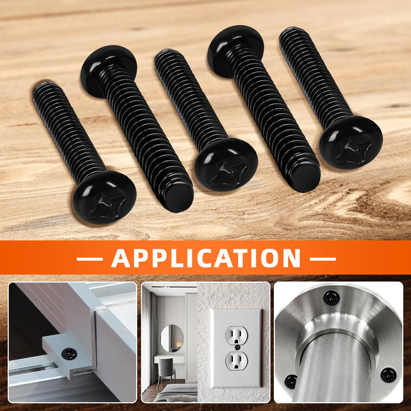 M3 x 12mm Pan Head Machine Screws, Cross Screw, 304 Stainless Steel, Black Finish, 50 PCS M3 x 12mm