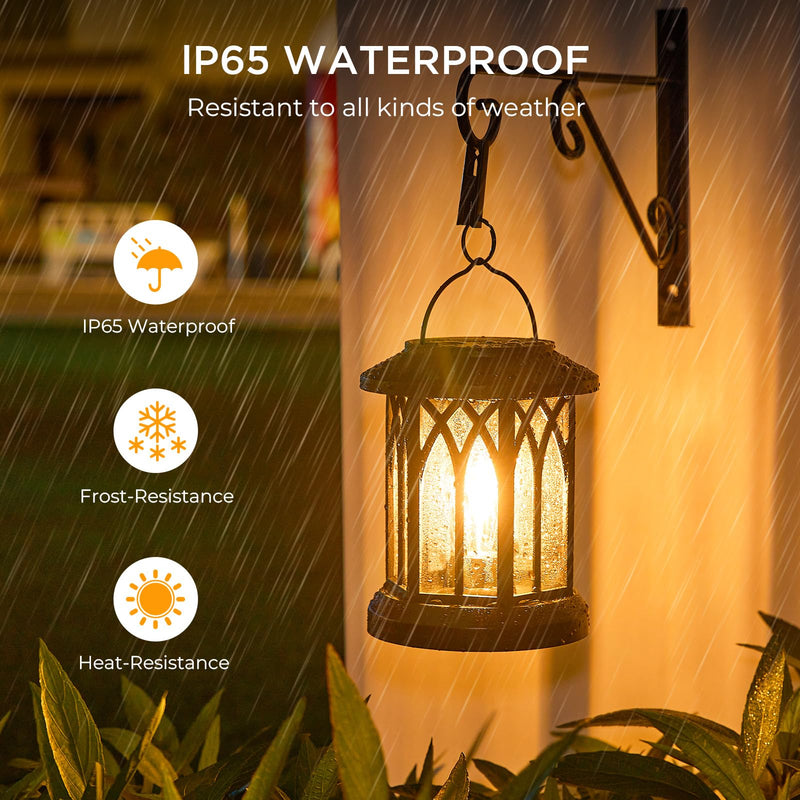 WdtPro Solar Lanterns Outdoor Waterproof, Upgraded Bright Hanging Solar Lights for Outside,Solar Powered Lanterns Lighting LED for Garden Patio Yard Decorative 2 Pack (Warm Light) Classic Black