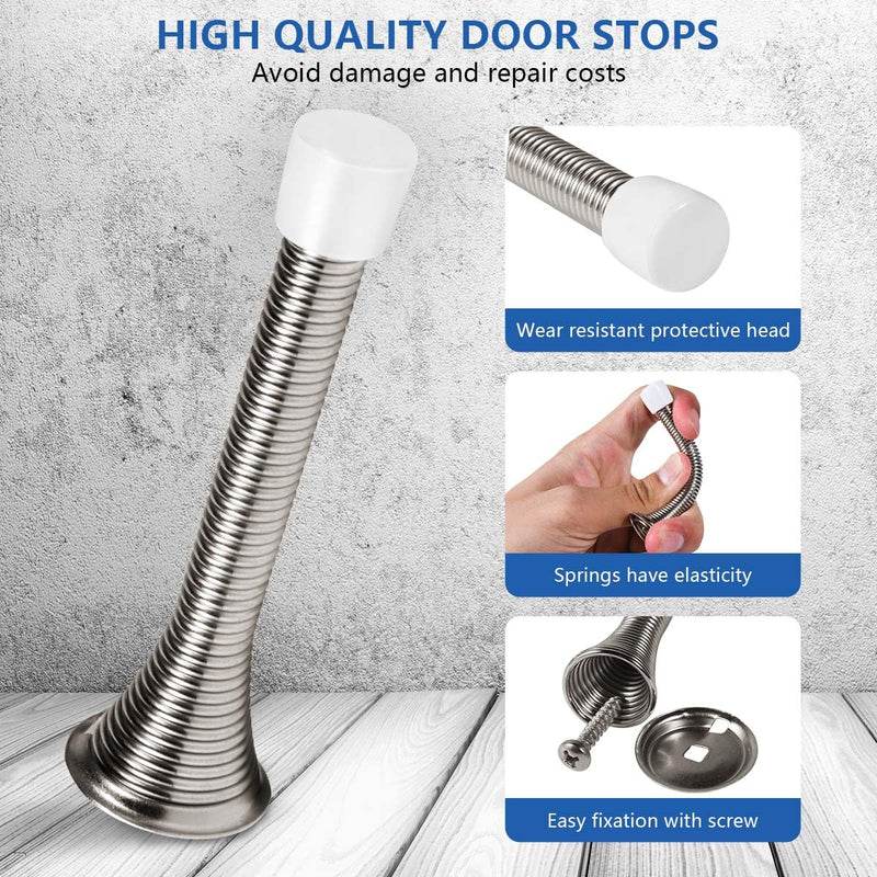 12 Pack Spring Door Stops 3 1/4" Flexible Heavy Duty Spring Door Stopper with RustProof Screw Rubber Bumper Tips (Satin Nickel) Satin Nickel 12 Pack