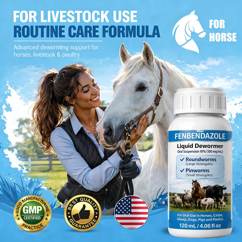 Fenbendazole-Based Digestive Support for Horses and Poultry, Intestinal Support Formula for Routine Animal Wellness