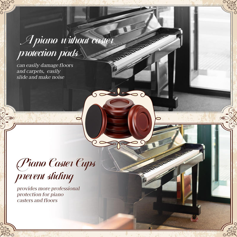 6 Pcs 2.2" Piano Caster Cups, Wooden Caster Cups for Hardwood Floors, Upright Piano Floor Protectors, Non-Slip Felt Bottom Leg Pads for Furniture(Brown) Brown