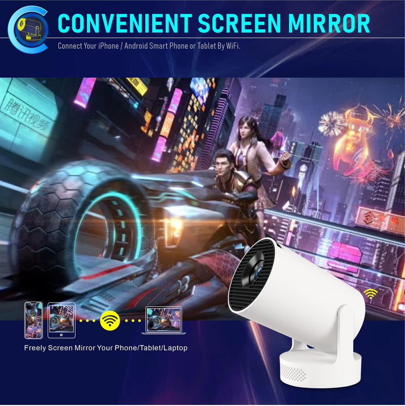 Mini Projector, HY300Ultra Portable Projector with WiFi 6 and Bluetooth 5.4, 4K Support,5W Soundbase Speaker, Android11.0, 180° Rotation, Compatible with TV Stick Smartphone HDMI Manual Focus