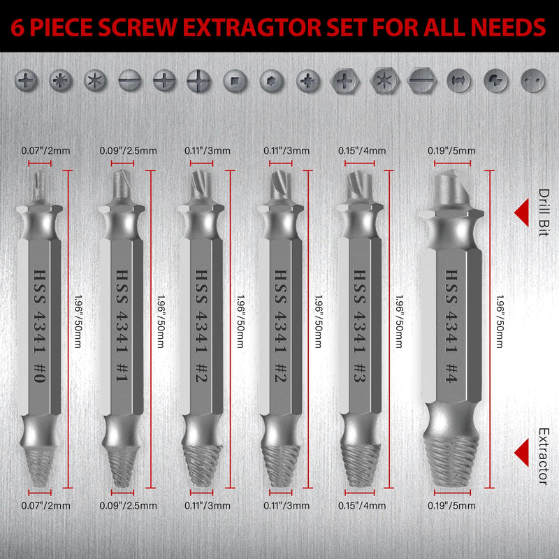 MAZING Damaged Screw Extractor Set, 6PCS Stripped Bolts Extractor Kit, Easy Removal of Rusty & Broken Drill Bits, Drill Bit Bolt Remover and Extractor, Broken Stripped Screw Extractor, Gifts for Men