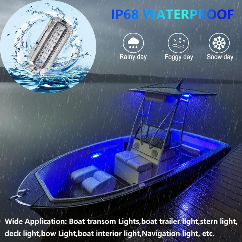 Blue Marine Led Boat Lights,Super Bright Waterproof IP68 316 Stainless Steel Boat Navigation Trailer Transom Led Light,Interior Lamp for Pontoon, Transom,Cruise Ships,Sailboat,Yachts(2 Pcs) Blue
