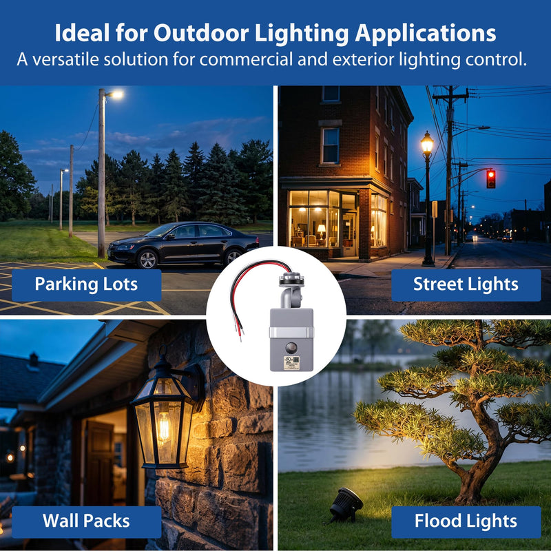 1 Pack Dusk to Dawn Sensor,120-277VAC Photocell Sensor for Outdoor Lights,Swivel Photoelectric Switch,IP65 Waterproof Auto On/Off Light Switch for Outside Lighting Control 1