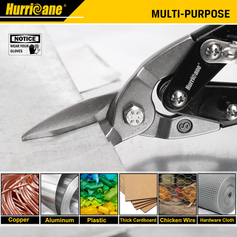 HURRICANE 10 Inch Aviation Tin Snips, Heavy Duty Metal Cutter Shears for Cutting Sheet Metal, Straight Cut, Chrome Vanadium Steel 10 Inch Regular Straight Cut