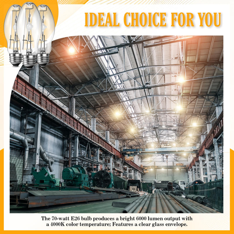 Huquary 3 Pack Lighting Metal Halide Ed17 Bulb, Medium Base (e26), 24000 Hour Span Life, 6000 Lumen, 4000k, Clear Metal Halide Bulb(100 W) 100 Watts