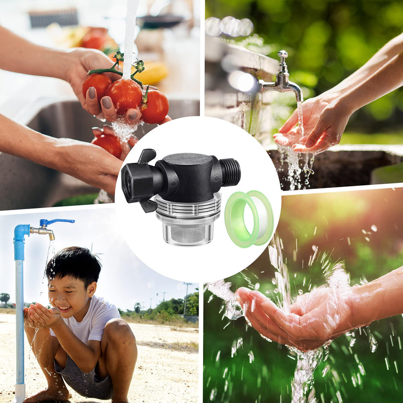 Water Pump Strainer Filter, Compatible with Shurflo Swivel Nut 255-315, 1/2 Inch Fitting with 50 Mesh Stainless Steel Screen and 6.6 FT Tape