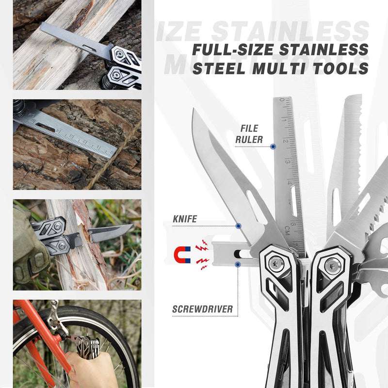 MOSSY OAK Multitool, 21-in-1 Stainless Steel Pocket Knife with Screwdriver Sleeve, Self-locking Pliers with Sheath-Perfect for Outdoor, Survival, Camping, Hiking, Simple Repair Silver
