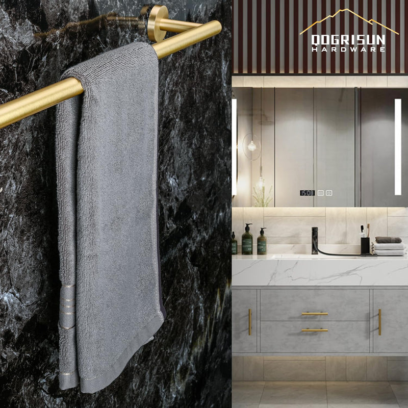QOGRISUN Brass Towel Bar for Bathroom,Gold Towel Holder Heavy Duty, Modern Brass Bathroom Accessories Wall Mounted,24-Inches Total Length, Brushed Brass Towel Holder-4Set Brushed Gold