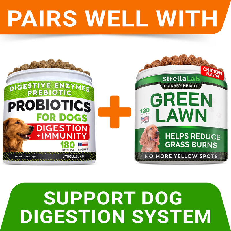 STRELLALAB Grass Burn Spot Chews for Dogs - Dog Urine Neutralizer for Lawn - Dog Pee Lawn Spot Saver - Natural Treatment Caused by Dog Urine - Grass Treatment Rocks -DL-Methionine+Enzymes - 120 Chew