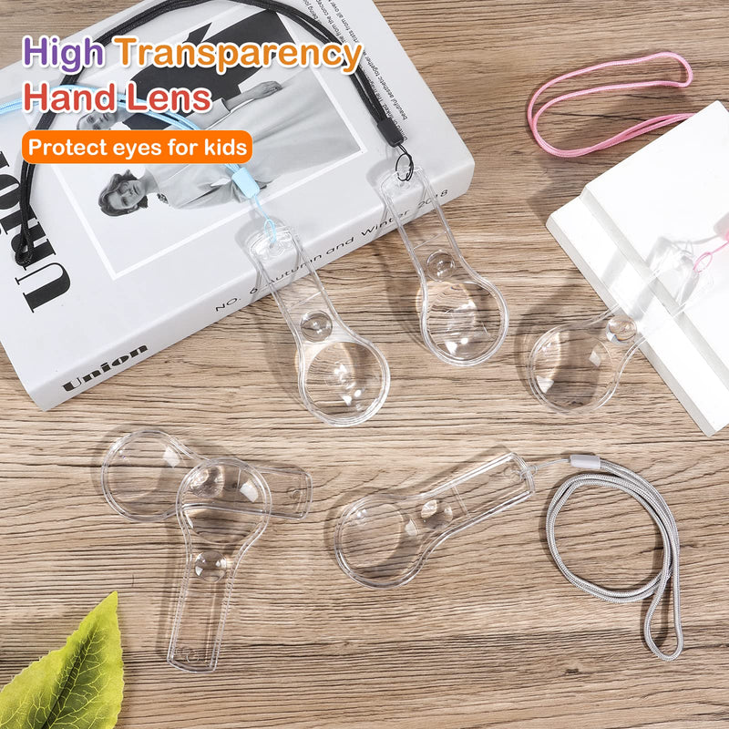 48Pcs Magnifying Glass for Kids Plastic Magnifier 5X Mini Hand Lens with 48 Lanyards for Science Class Reading Party Outdoor Observation Activity IRCHLYN