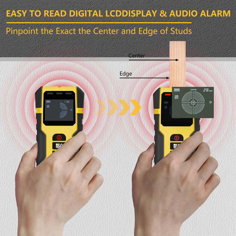 5-in-1 Stud Finder with Intelligent Sensor, HD LCD Display and Audible Alarm, Wall Scanner for Metals, AC Wires, Wood and Pipes - Professional Electric Wire Detector