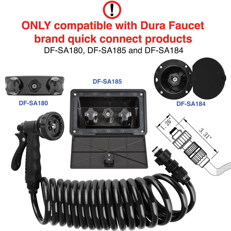 Dura Faucet DF-SA187-BK RV Exterior Quick Connect Sprayer with 7 Spray Settings and Coiled Hose Kit (Black) Black