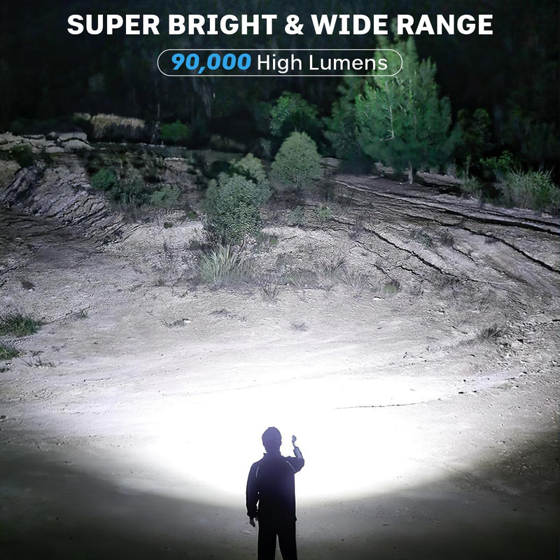 Rechargeable LED Flashlights High Lumens - 10,000LM Super Bright Flash Light with 6 Modes, Powerful Handheld Linternas for Home, Camping（2 Packs）