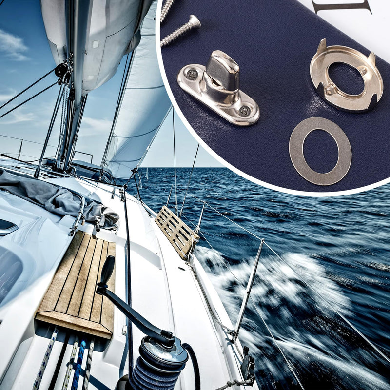 25 Set Canvas Twist Lock Fasteners, Marine Grade Hurricane Grommet Fasteners, Rustproof Zinc Alloy Turn Button Eyelet and Stud Mounting Screws for Ships Yachts Fishing Boats- Silver